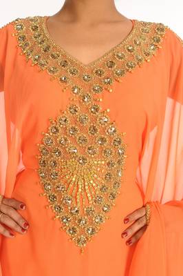 Peach Embroidered Georgette Islamic Kaftan 3