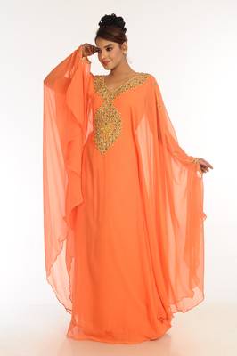 Peach Embroidered Georgette Islamic Kaftan 5