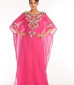 Pink Embroidered Georgette Islamic Kaftan