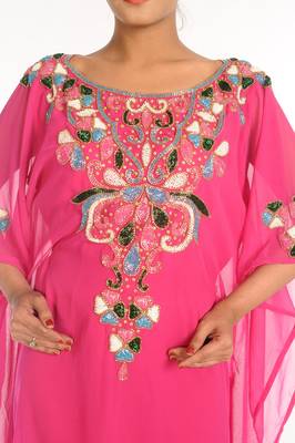 Pink Embroidered Georgette Islamic Kaftan 3