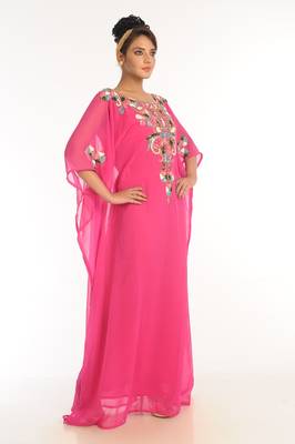 Pink Embroidered Georgette Islamic Kaftan 4