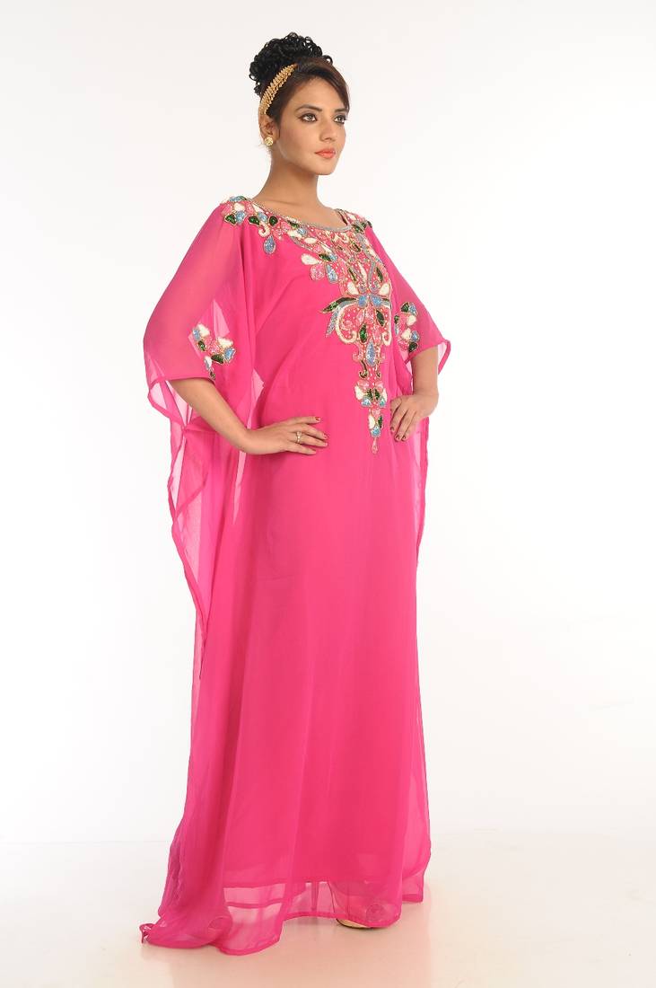 Pink Embroidered Georgette Islamic Kaftan