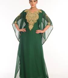 Bottle Green Embroidered Georgette Islamic Kaftan