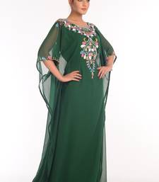 Bottle Green Embroidered Georgette Islamic Kaftan
