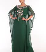 Bottle Green Embroidered Georgette Islamic Kaftan