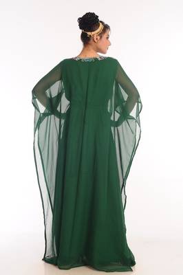 Bottle Green Embroidered Georgette Islamic Kaftan 3