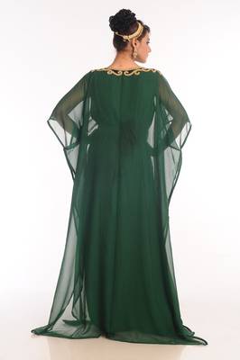 Bottle Green Embroidered Georgette Islamic Kaftan 2