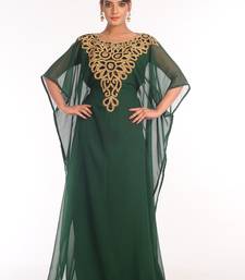 Bottle Green Embroidered Georgette Islamic Kaftan