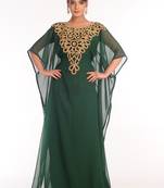 Bottle Green Embroidered Georgette Islamic Kaftan