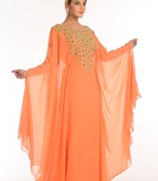 Peach Embroidered Georgette Islamic Kaftan