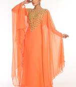 Peach Embroidered Georgette Islamic Kaftan