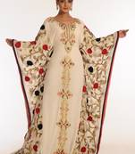 Cream And Red Embroidered Georgette Islamic Kaftan