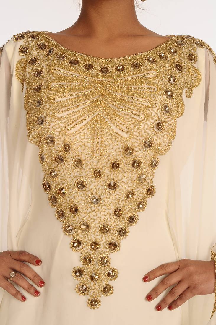 Cream Embroidered Georgette Islamic Kaftan