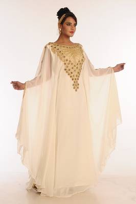 Cream Embroidered Georgette Islamic Kaftan 4