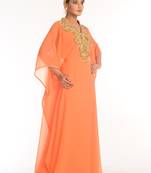 Peach Embroidered Georgette Islamic Kaftan