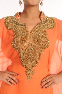 Peach Embroidered Georgette Islamic Kaftan 5