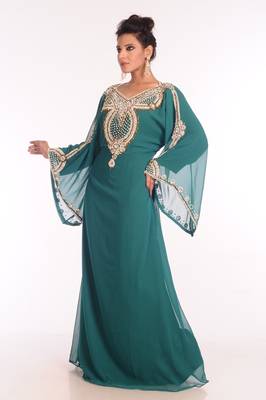 Sea Green Embroidered Georgette Islamic Kaftan 5