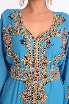 Baby Blue Georgette Zari Embroidered Kaftan 2