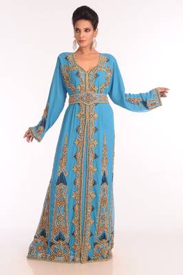 Baby Blue Georgette Zari Embroidered Kaftan 1