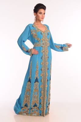 Baby Blue Georgette Zari Embroidered Kaftan 3