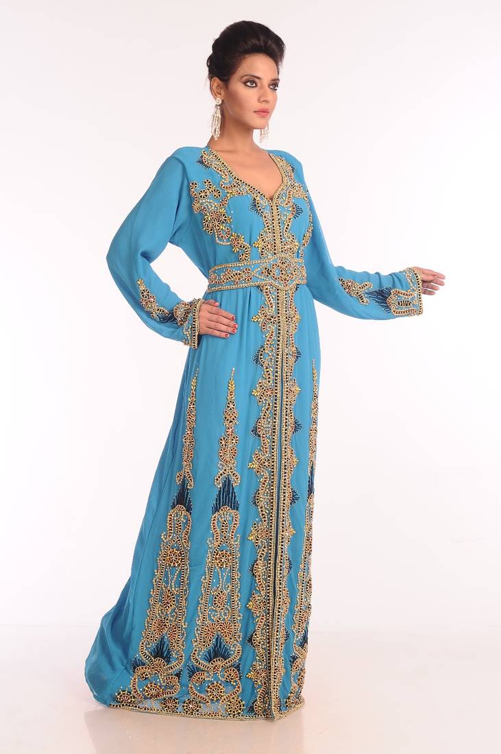 Baby Blue Georgette Zari Embroidered Kaftan