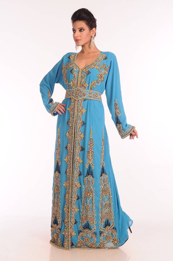 Baby Blue Georgette Zari Embroidered Kaftan