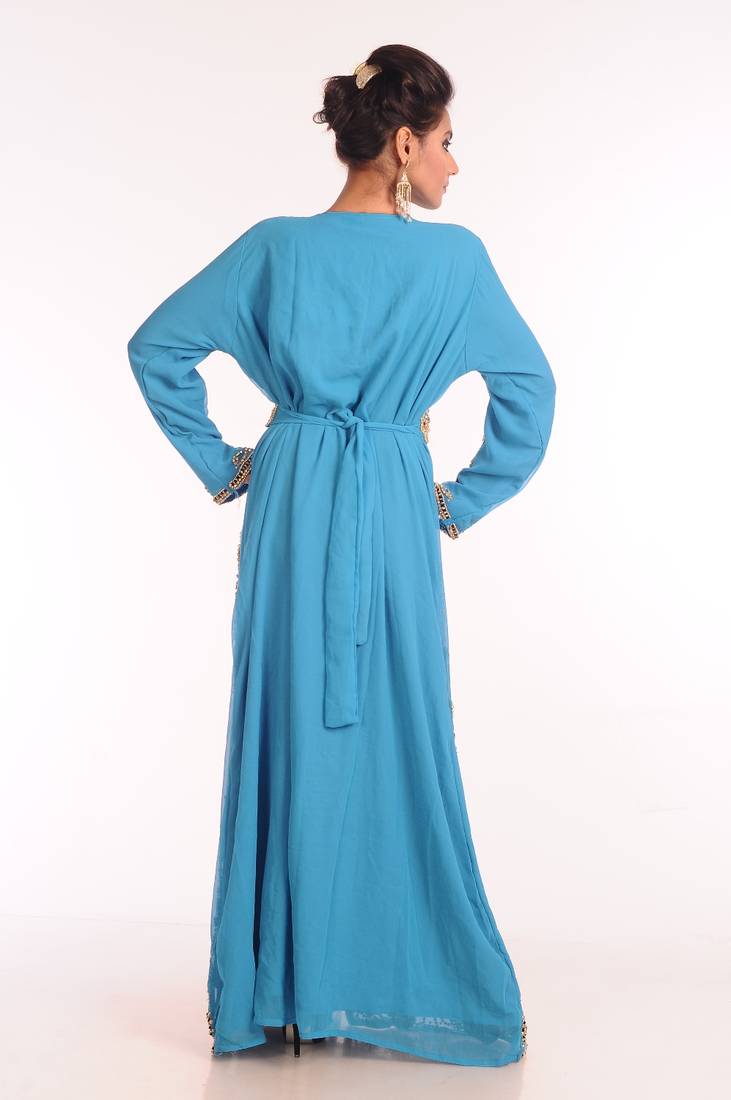 Baby Blue Georgette Zari Embroidered Kaftan