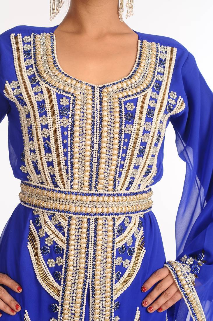 Royal Blue Embroidered Georgette Islamic Kaftan