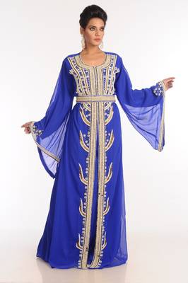 Royal Blue Embroidered Georgette Islamic Kaftan 1