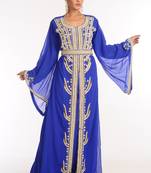 Royal Blue Embroidered Georgette Islamic Kaftan