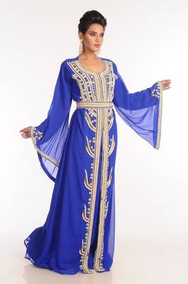 Royal Blue Embroidered Georgette Islamic Kaftan 4