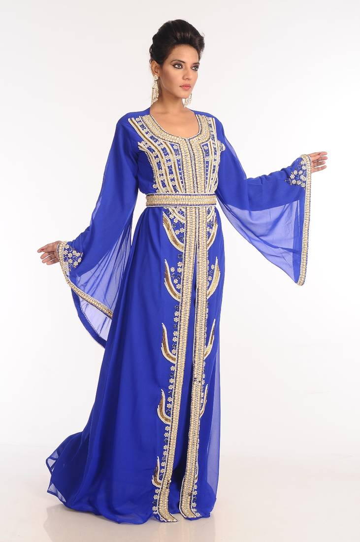 Royal Blue Embroidered Georgette Islamic Kaftan