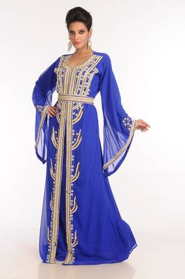 Royal Blue Embroidered Georgette Islamic Kaftan 5