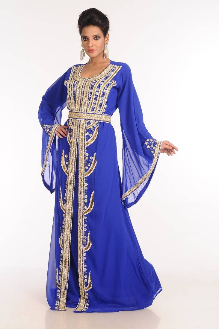 Royal Blue Embroidered Georgette Islamic Kaftan