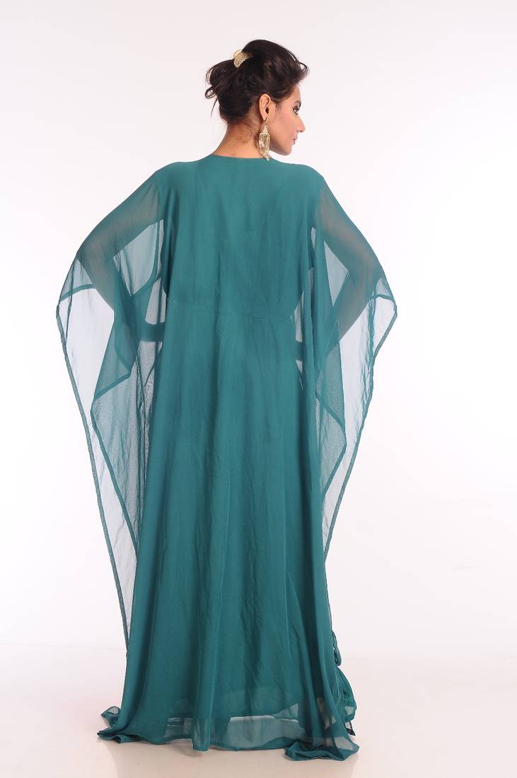 Sea Green Embroidered Georgette Islamic Kaftan