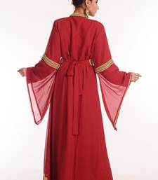 Maroon Embroidered Georgette Islamic Kaftan