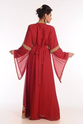 Maroon Embroidered Georgette Islamic Kaftan 2