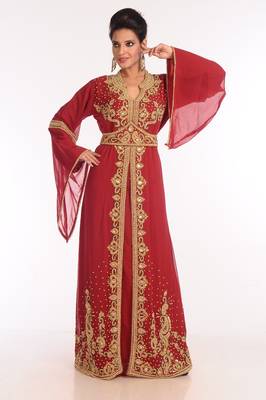Maroon Embroidered Georgette Islamic Kaftan 1