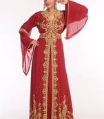 Maroon Embroidered Georgette Islamic Kaftan