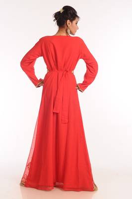 Red Embroidered Georgette Islamic Kaftan 2