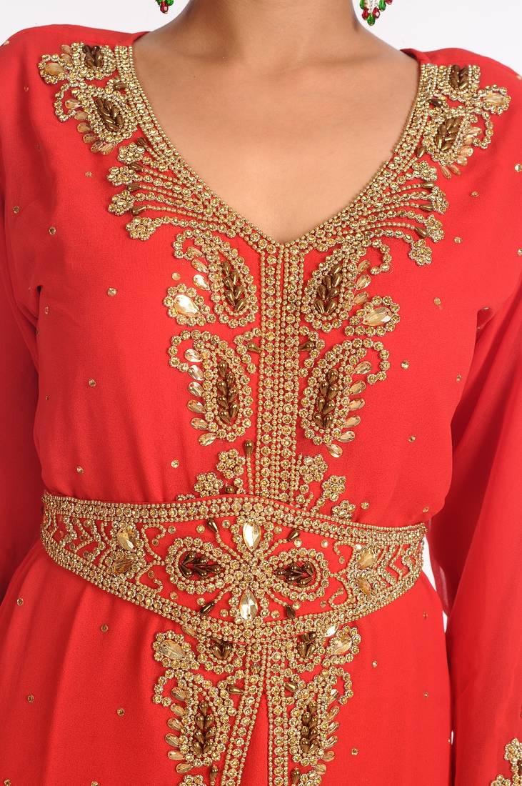 Red Embroidered Georgette Islamic Kaftan