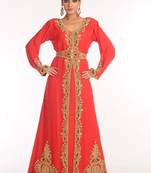Red Embroidered Georgette Islamic Kaftan