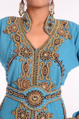 Powder Blue Georgette Zari Work Kaftan 2