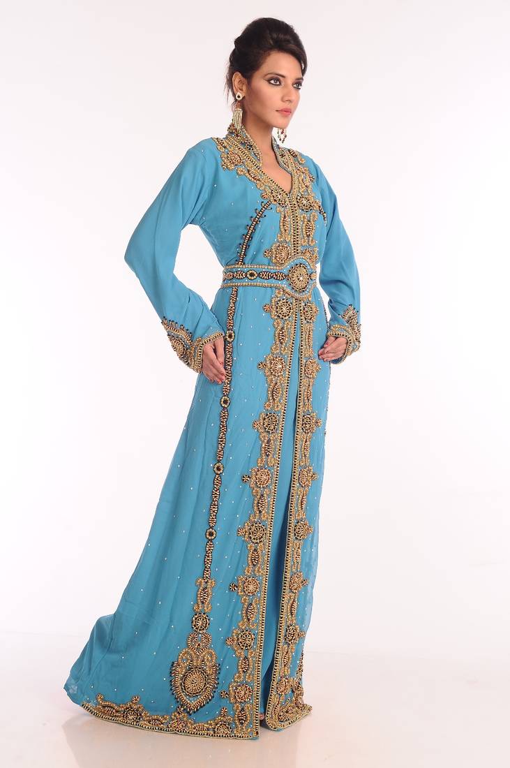 Powder Blue Georgette Zari Work Kaftan