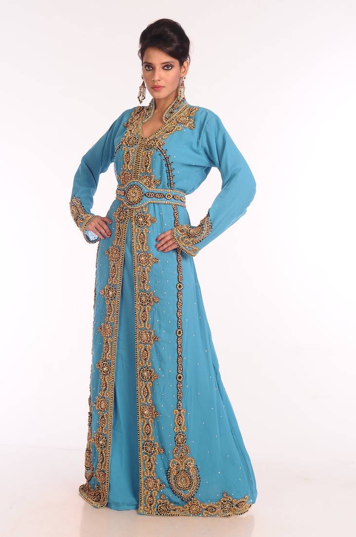 Powder Blue Georgette Zari Work Kaftan
