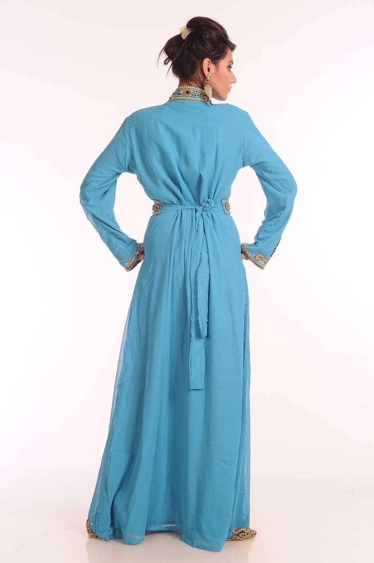Powder Blue Georgette Zari Work Kaftan
