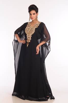 Black Embroidered Georgette Islamic Kaftan 2