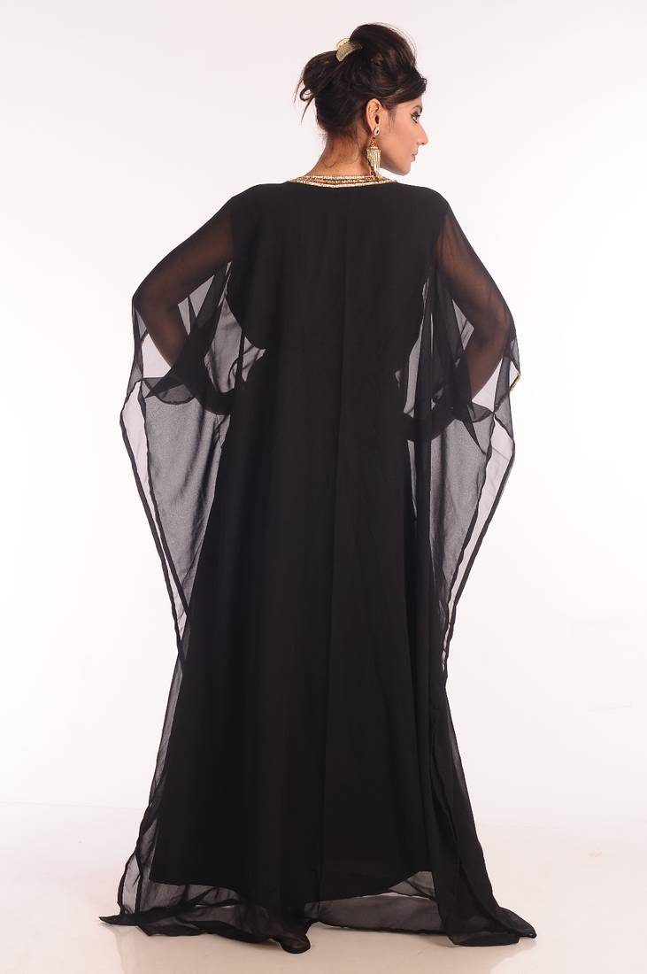 Black Embroidered Georgette Islamic Kaftan