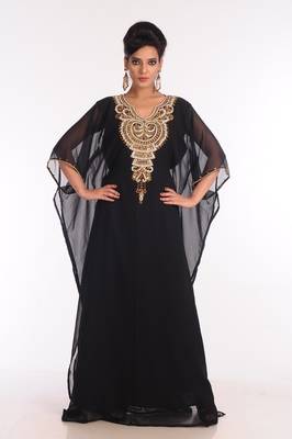 Black Embroidered Georgette Islamic Kaftan 1