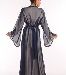 Cream Bead and Zari Embroidered Georgette Kaftan with Navy Blue Jacket